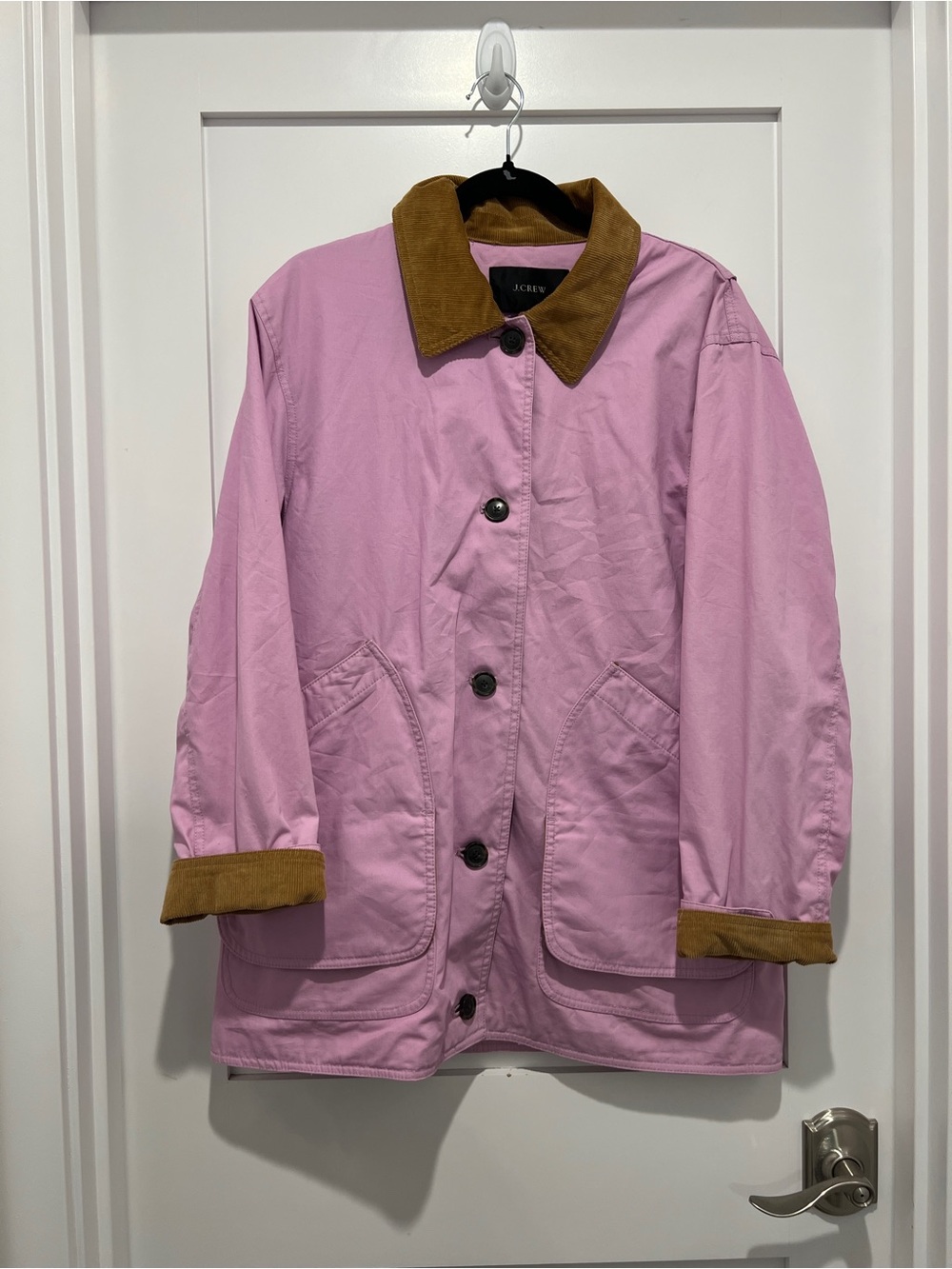 J. Crew Pink Utility Jacket with Tan Corduroy Collar woman’s medium